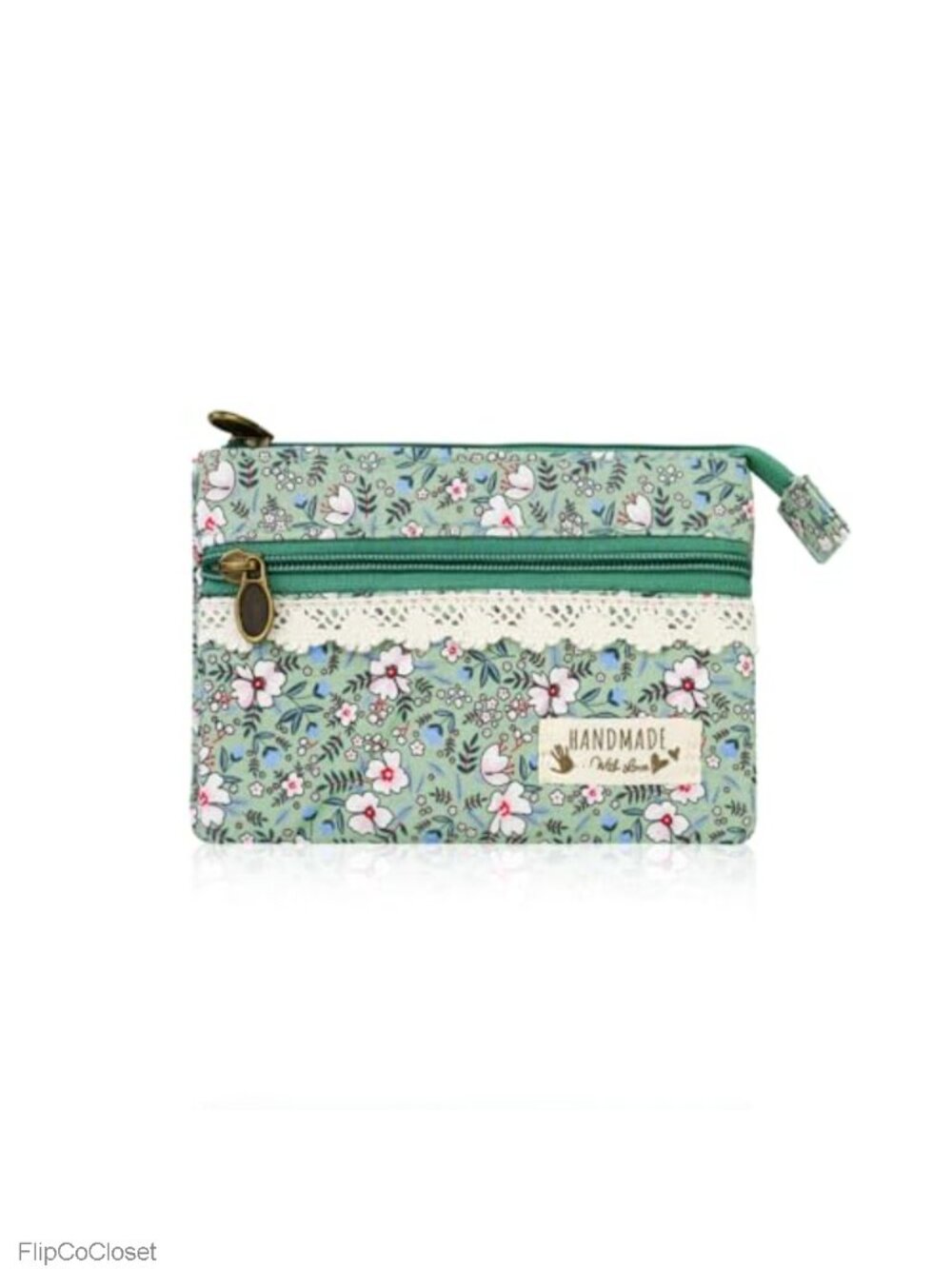 FuninCrea Mini Coin Purse for Women, Floral Pattern Coin Pouch with 2 Zipper